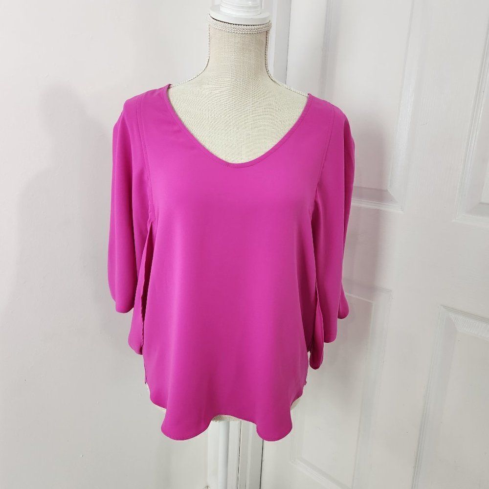 Trina Turk Top Womens Small Pink Bell Slit Sleeve Beach Resort Cruise Tropical